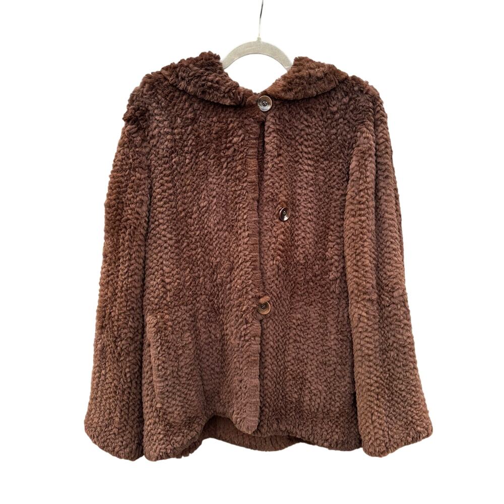 VINTAGE ROLF SCHULTE Rabbit Fur Brown Hooded Coat 36 Medium M